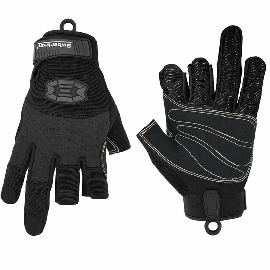 Seibertron Half Finger Padded Palm Lightweight Breathable Climbing Rope Gloves for Climbers, Rock Climbing, Rescue, Adventure, Sailing, Kayaking, Outdoor Sports Three Finger - supplier media 1