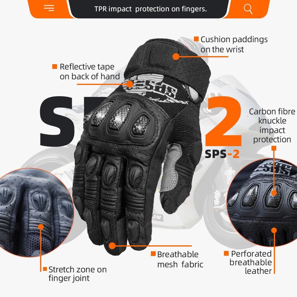 Seibertron SPS-2 Full Finger Unisex Touchscreen Road Racing Motorcycle MTB Sports Gloves - Seibertron