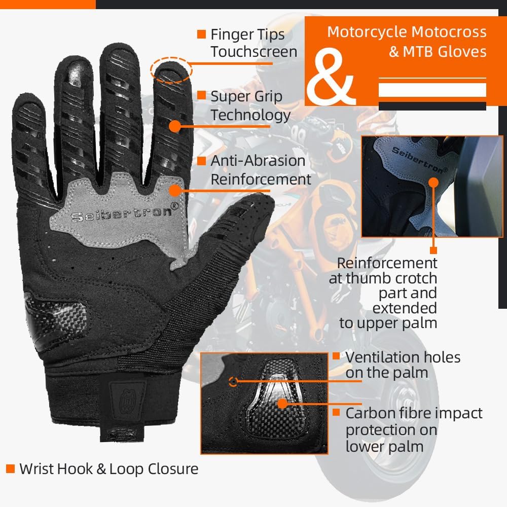 Seibertron SPS-2 Full Finger Unisex Touchscreen Road Racing Motorcycle MTB Sports Gloves - Seibertron