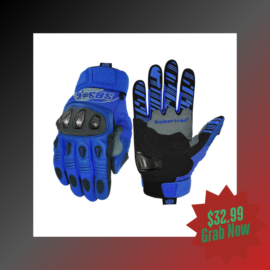 blue leather motorcycle gloves