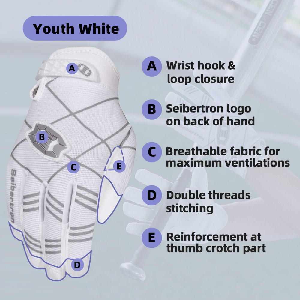 color:white | Seibertron B-A-R PRO 2.0 baseball and softball batting gloves image 04