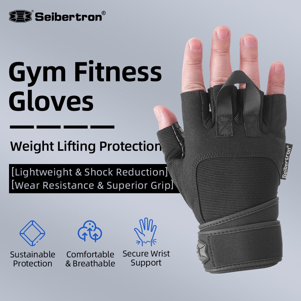 color:Black | Seibertron PRO 2.0 Fitness Gloves padded super grip lifting and fitness gloves image 01