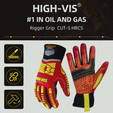 color:all | Seibertron HIGH-VIS HRC5 cut resistant rigger work gloves for oil and gas safety image 01