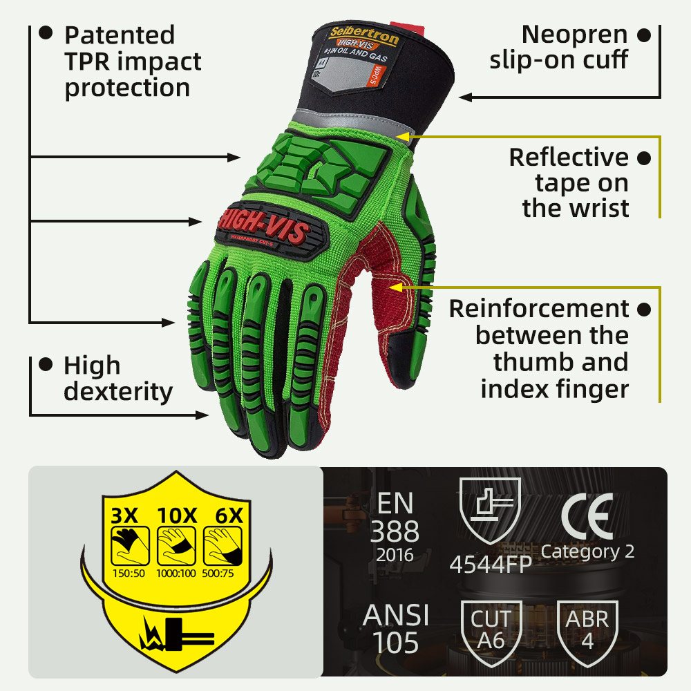 color:all | Seibertron HIGH-VIS WPC5 cut resistant cold weather waterproof impact safety gloves image 02