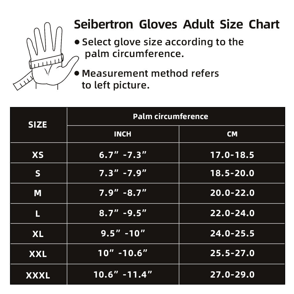 seibertron-gallery:hdc5-safety-gloves-20260715 | product:hdc5 | color:Green Red | slot:7 | Seibertron HIGH-VIS HDC5 safety gloves adult size chart image