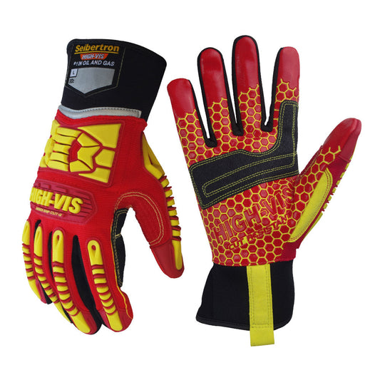 seibertron-gallery:hrc5-safety-gloves-20260715 | product:hrc5 | color:Red Yellow | slot:1 | Seibertron HIGH-VIS HRC5 safety gloves white background product image