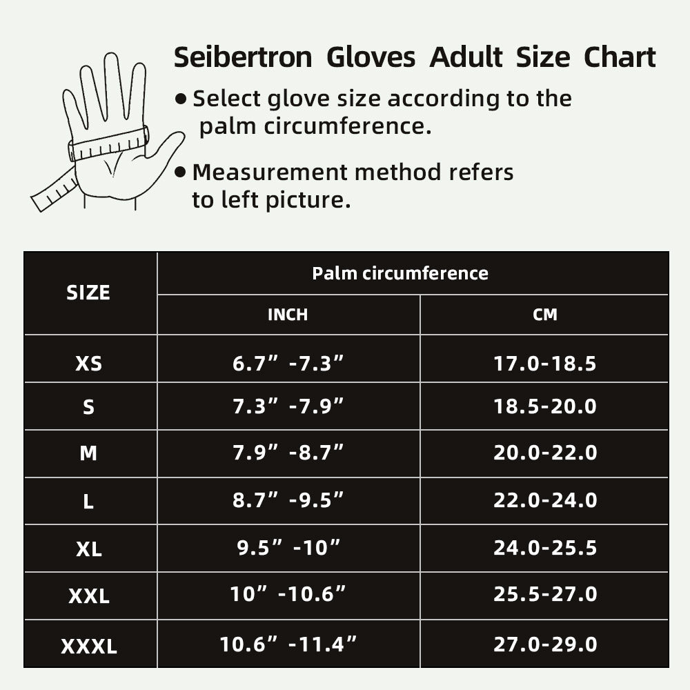 seibertron-gallery:sdx-safety-gloves-20260715 | product:sdx | color:Orange Yellow | slot:7 | Seibertron HIGH-VIS SDX2 safety gloves adult size chart image