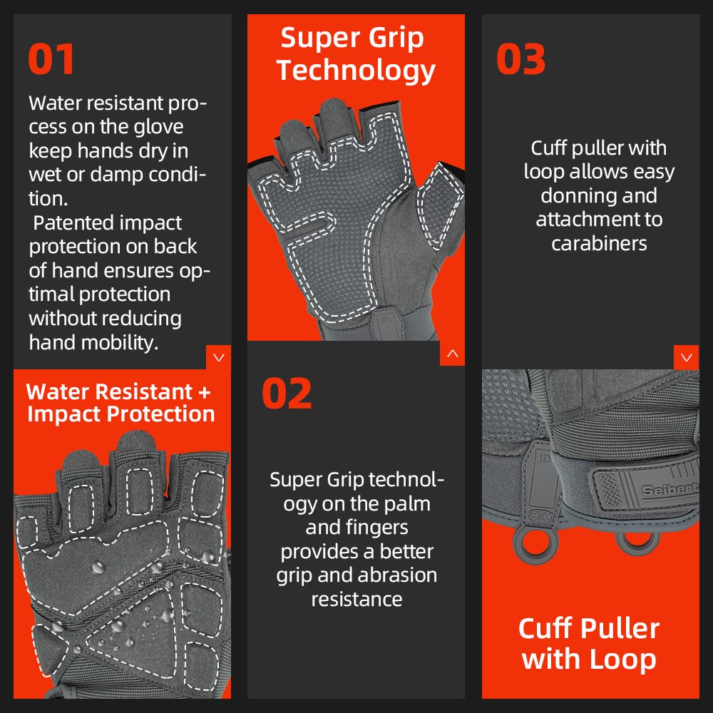 color:Grey | Seibertron S.O.L.A.G 2.0 Half Finger Gloves half finger outdoor tactical gloves image 08