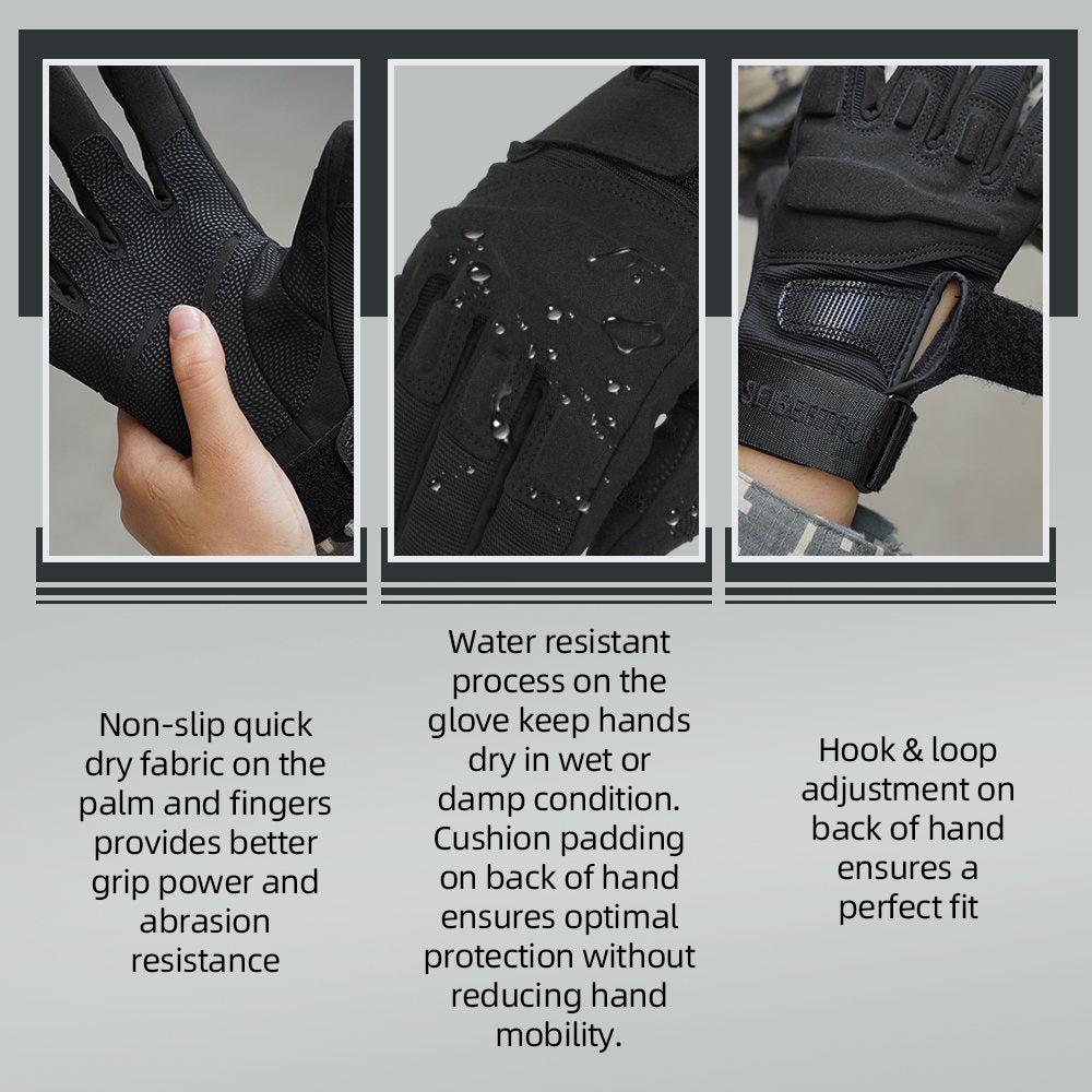 color:Black | Seibertron S.O.L.A.G Tactical Full Finger Gloves water resistant touchscreen tactical full finger gloves image 04
