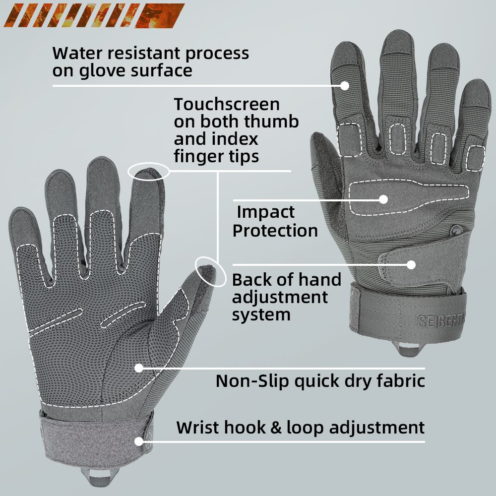 color:Grey | Seibertron S.O.L.A.G Tactical Full Finger Gloves water resistant touchscreen tactical full finger gloves image 07