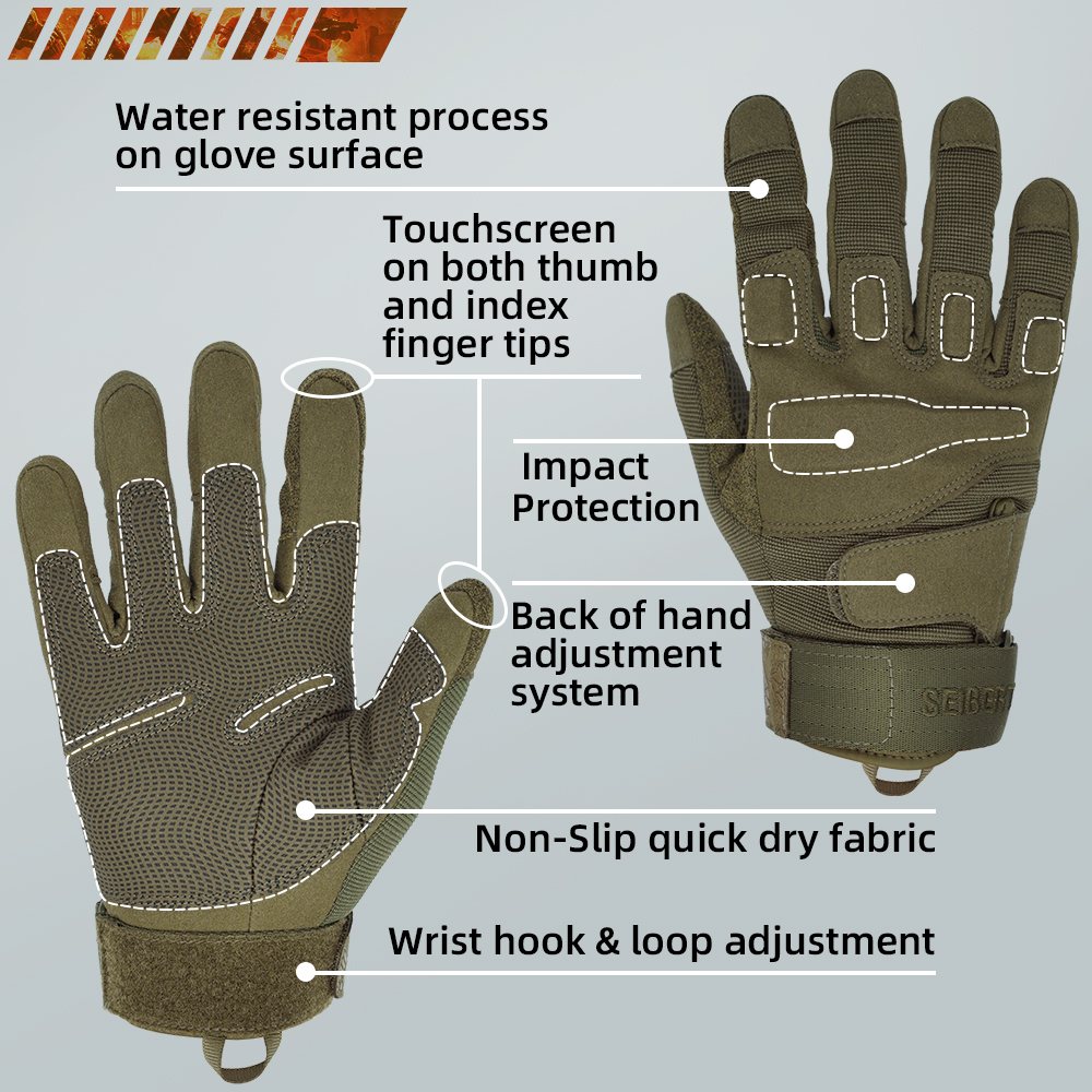 color:Army Green | Seibertron S.O.L.A.G Tactical Full Finger Gloves water resistant touchscreen tactical full finger gloves image 11