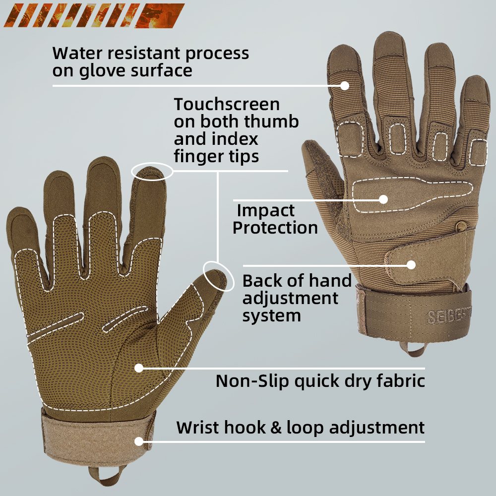 color:Coyote | Seibertron S.O.L.A.G Tactical Full Finger Gloves water resistant touchscreen tactical full finger gloves image 15