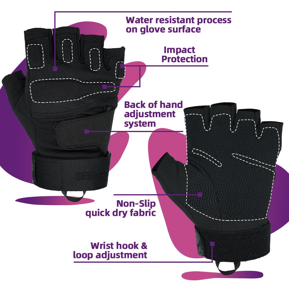 color:Black | Seibertron S.O.L.A.G Half Finger half finger tactical gloves image 03
