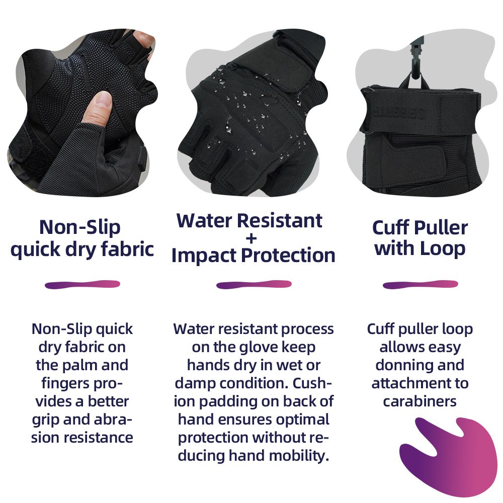 color:Black | Seibertron S.O.L.A.G Half Finger half finger tactical gloves image 04