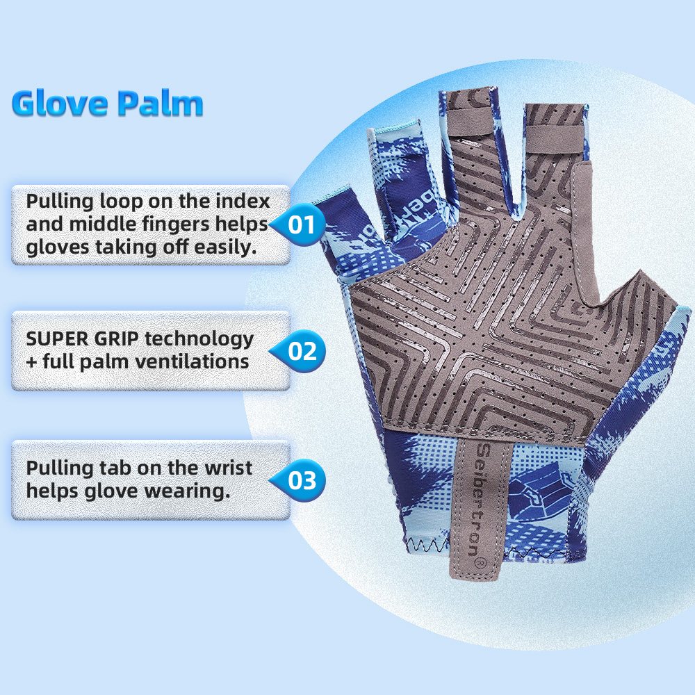color:Blue | Seibertron S.P.S.G-2 UPF100 sun protection fishing gloves image 11